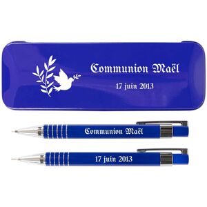 Ocadeau Stylo et porte-mine communion bleu