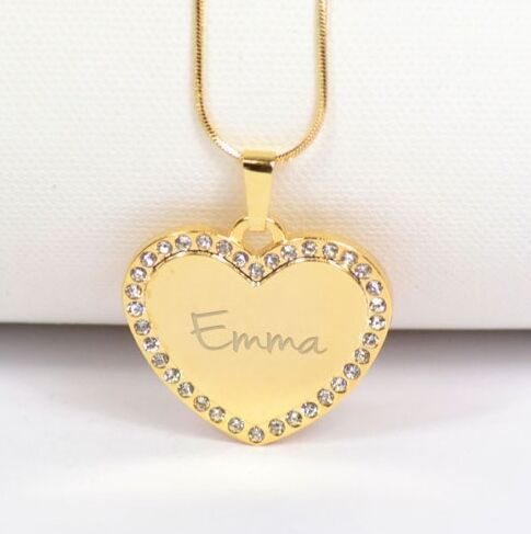 Collier coeur doré et strass Collier coeur doré et strass