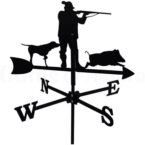 Svens Girouette Chasseur avec son chien en fer forgé petit modèle Svens Girouette Chasseur avec son chien en fer forgé petit modèle