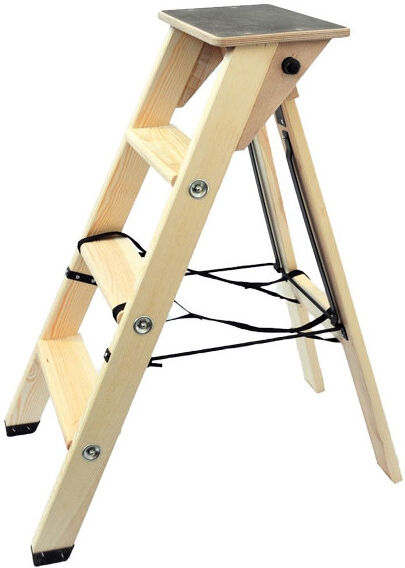 Lévi Echelle escabeau  Lyonnais en bois  3 marches avec tablette Lévi Echelle escabeau  Lyonnais en bois  3 marches avec tablette