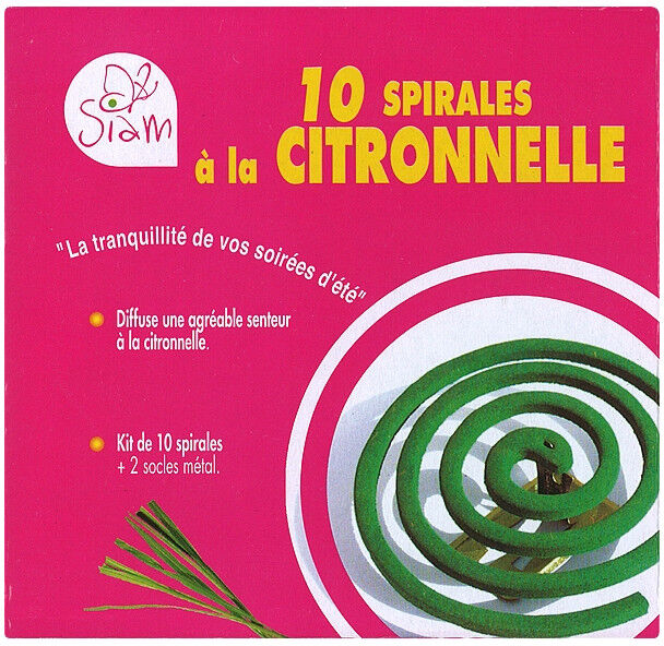 Siam Kit anti-moustique - 10 spirales Citronnelle + 2 socles Siam Kit anti-moustique - 10 spirales Citronnelle + 2 socles