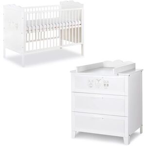 petitechambre.fr Pack HIBOU - lit bebe 120/140 + commode a langer couleur blanc   Pin massif et melamine