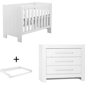 petitechambre.fr Pack CALMO - lit bebe a barreaux + commode a langer 3 tiroirs couleur blanc   Pin massif et melamine