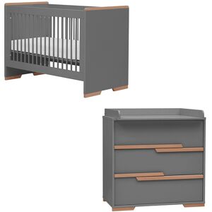 petitechambre.fr Pack chambre bébé SNAP graphite (lit bébé 120/140 + commode plan à langer)   MDF