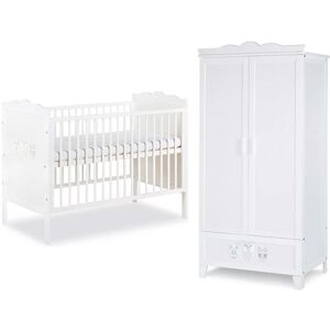 petitechambre.fr Pack HIBOU - lit bébé 120/140 + armoire 2 portes couleur blanc   Pin massif et mélaminé