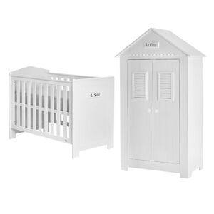 petitechambre.fr Pack mobilier Plage pour chambre bébé lit + armoire double porte en blanc - pinio