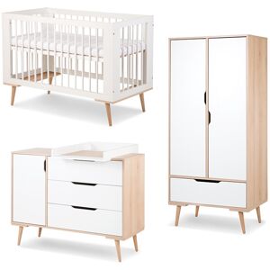 petitechambre.fr Pack lit bébé 120 + commode à langer + armoire double SOFIE blanc et hêtre - klups   MDF