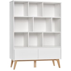 petitechambre.fr SWING - Grande bibliotheque blanche et hetre 120 cm pour chambre enfant   MDF et bois de hetre massif