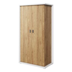 petitechambre.fr Armoire 2 portes MASSI blanc et chêne hickory pour chambre enfant   Panneaux stratifiés