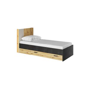 petitechambre.fr Lit ado QUBIC 90x200 avec tiroir et eclairage LED   Chene   Panneaux Stratifies