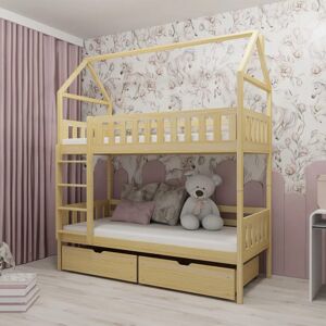 petitechambrefr Lit cabane GAJA superpose pour chambre enfant Pin 80 cm x 170 cm