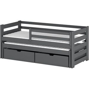 petitechambre.fr Lit gigogne Cuba pour enfant personnalisable   Graphite   80 cm x 180 cm   : Lit en Pin Massif et tiroirs en melamine