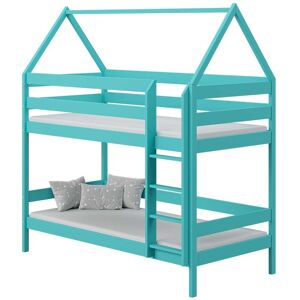 petitechambre.fr DOMEK 2 - Lit superpose cabane pour chambre enfant   Turquoise   80 cm x 160 cm   Pin Massif