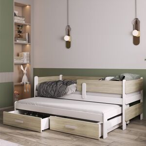 petitechambrefr Lit gigogne SOLANO pour chambre enfant Chene Sonoma 80 cm x 160 cm Pin massif et melamine