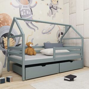 petitechambrefr Lit cabane ARON pour enfant Gris 80 cm x 180 cm Pin Massif