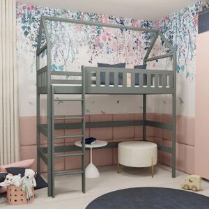 petitechambrefr Lit OTYLIA cabane et mezzanine pour chambre enfant Graphite 90 cm x 180 cm Pin Massif