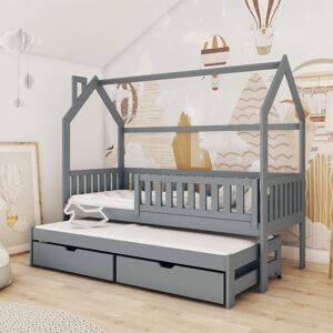 petitechambre.fr Lit MONKEY pour une chambre enfant mixte, lit gigogne   Graphite   90 cm x 190 cm   Pin Massif