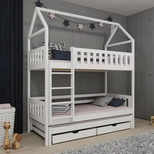 petitechambre.fr Lit IGA superpose avec 3 couchages pour chambre enfant   Blanc   80 cm x 170 cm   Pin Massif