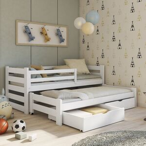 petitechambre.fr Lit gigogne Cuba pour enfant personnalisable   Blanc   80 cm x 180 cm   : Lit en Pin Massif et tiroirs en melamine