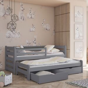 petitechambre.fr Lit gigogne Senso pour enfant personnalisable   Gris   80 cm x 180 cm   Pin massif, tiroirs en melamine en version blanc