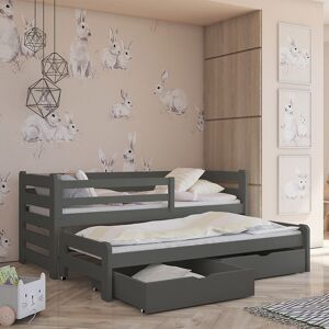 petitechambrefr Lit gigogne Senso pour enfant personnalisable Graphite 80 cm x 180 cm Pin massif tiroirs en melamine en version blanc