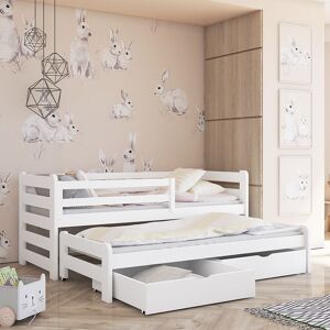 petitechambre.fr Lit gigogne Senso pour enfant personnalisable   Blanc   80 cm x 180 cm   Pin massif, tiroirs en melamine en version blanc