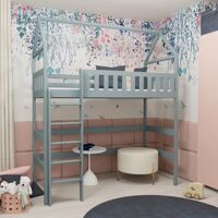 petitechambre.fr Lit OTYLIA cabane et mezzanine pour chambre enfant Gris 80 cm x 160 cm Pin Massif