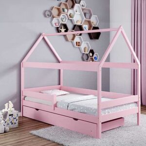 petitechambre.fr Lit cabane en bois Domek   Rose   80 cm x 160 cm