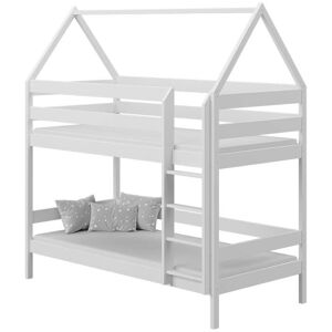 petitechambre.fr Lit superposé cabane en bois 3 couchages DOMEK   Blanc   80 cm x 160 cm