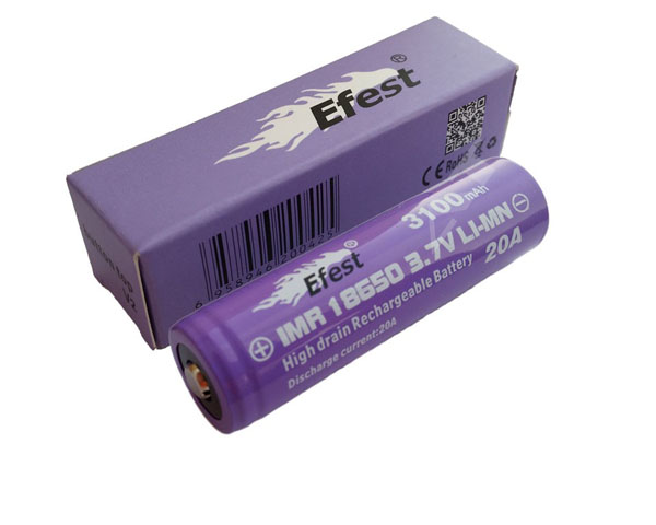 EFEST Accu li-ion Efest Purple LIMN  pour e-cigarette compatible  18650 / IMR18650 3.7V 3100mAh Button