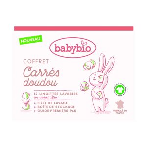 Babybio Coffret Carrés Doudou Bio, 12 Lingettes Lavables + Filet