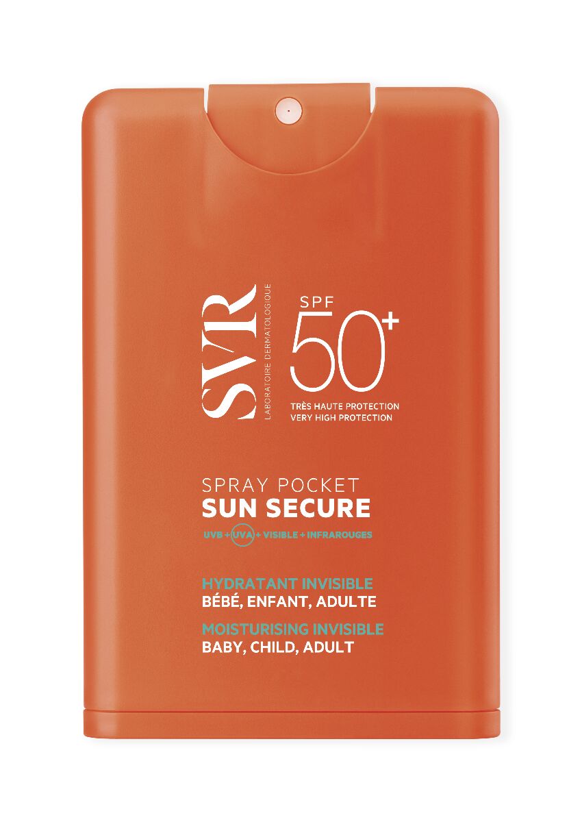 SVR SUN SECURE - SOLAIRE - Spray Pocket SPF50+ - Visage et Zones Sensibles - Peaux Hypersensibles au Soleil, 20ml