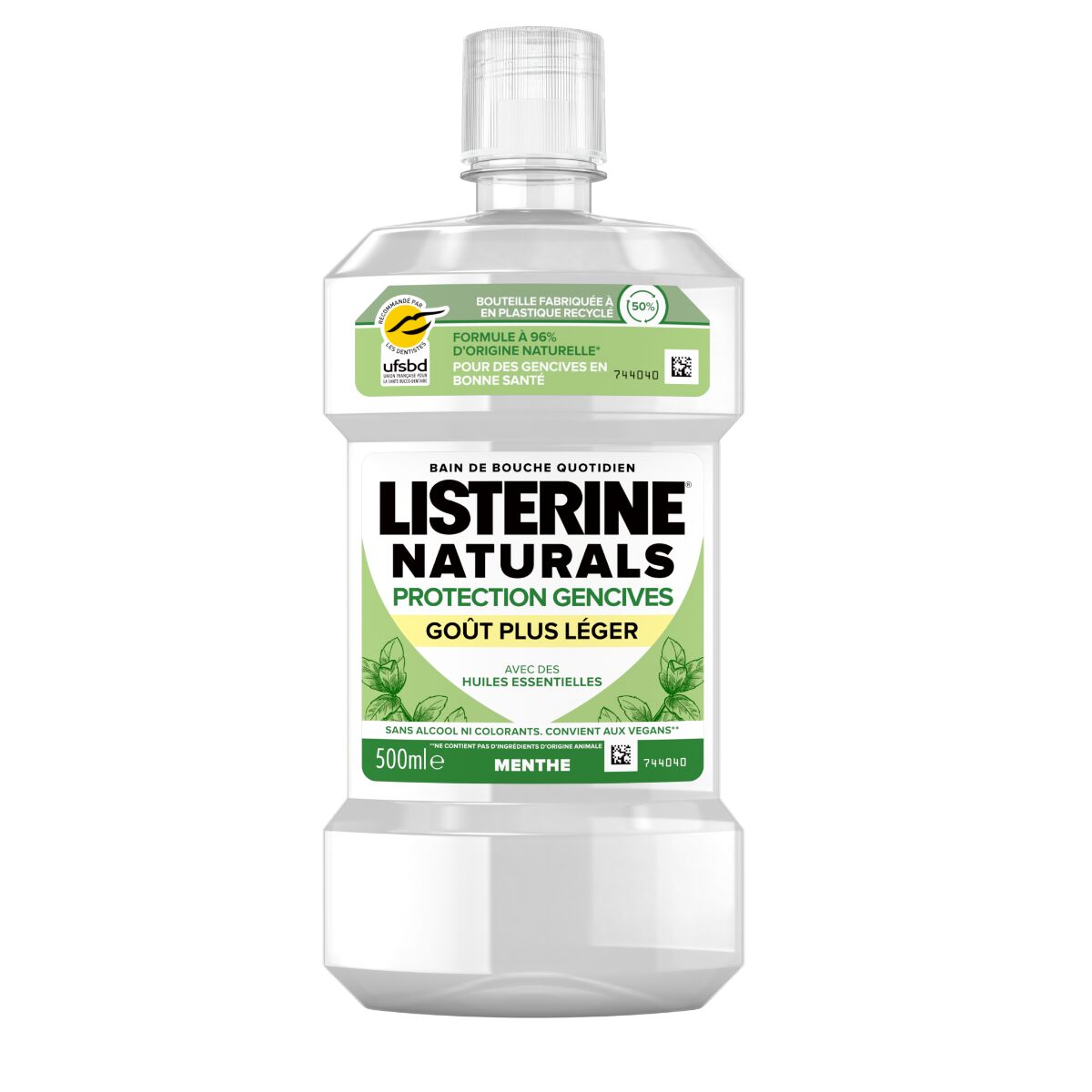 Listerine Naturals Bain de Bouche Quotidien Protection Gencives Menthe, 500ml
