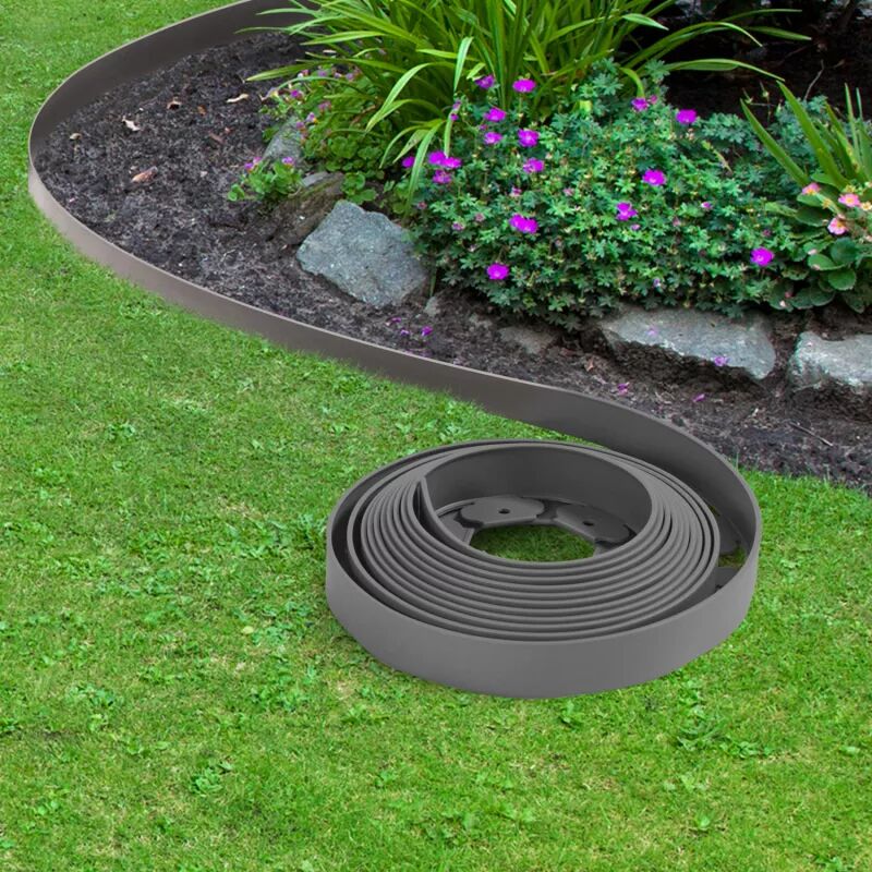 IDMarket Bordurette de jardin flexible gris anthracite 10M avec 30 piquets d'ancrage