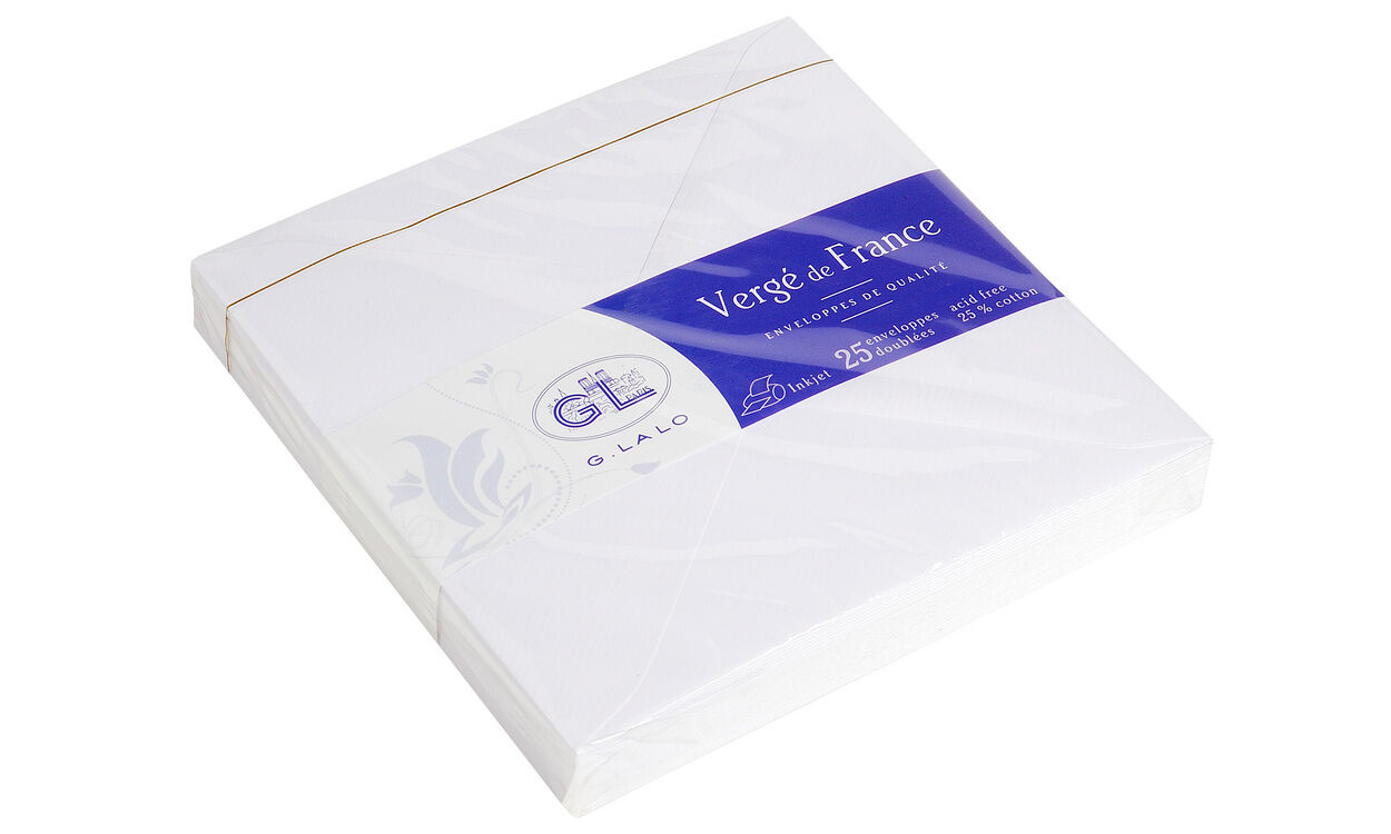No Name 25 enveloppes 14x14 cm - Vergé gommées doublées - G.LALO - 150g - Extra blanc