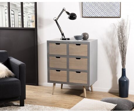Macabane Commode 6 tiroirs en pin massif laqué gris béton 68x40xH85cm - Macabane Macabane Commode 6 tiroirs en pin massif laqué gris béton 68x40xH85cm - Macabane