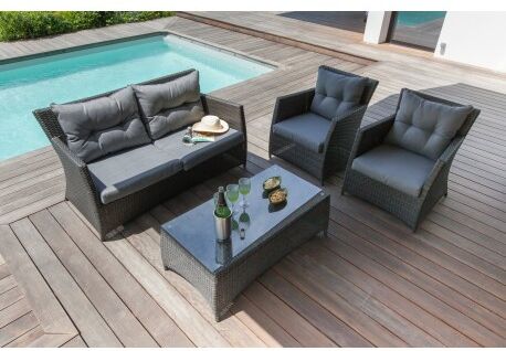 Proloisirs Salon de jardin 4pcs en résine tressée plate avec coussins Gris TULIPE - Proloisirs Proloisirs Salon de jardin 4pcs en résine tressée plate avec coussins Gris TULIPE - Proloisirs