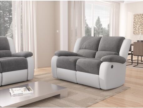 Linea deco Canapé relax électrique 2 places PU blanc et microfibre grise PACCO - Linea deco Linea deco Canapé relax électrique 2 places PU blanc et microfibre grise PACCO - Linea deco