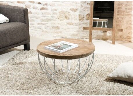 Macabane Table basse en teck recyclé et coque en métal blanc Diam.60cm - Macabane Macabane Table basse en teck recyclé et coque en métal blanc Diam.60cm - Macabane