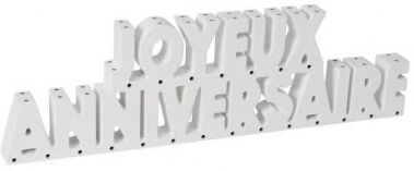 Décoration Joyeux Anniversaire blanc en bois Décoration Joyeux Anniversaire blanc en bois