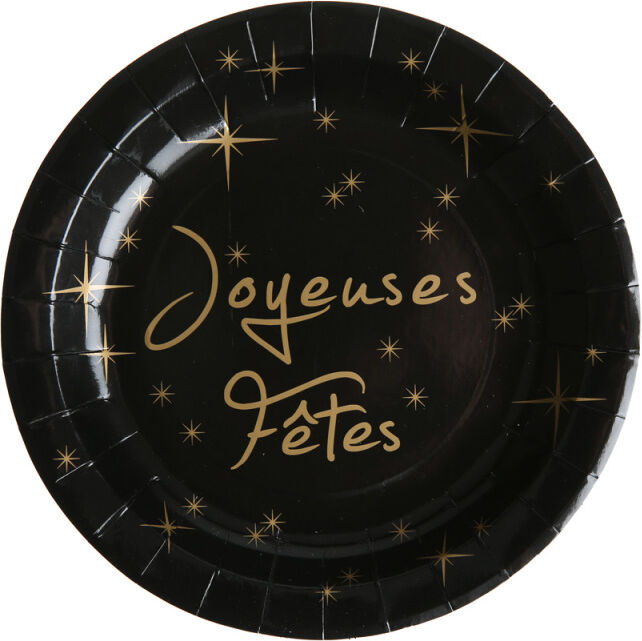 10 Assiettes Joyeuses Fêtes en carton - Noir