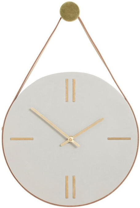 Hübsch Horloge Design Suspendue en Ciment Gris, Métal Doré et Lanière en Cuir Hübsch Horloge Design Suspendue en Ciment Gris, Métal Doré et Lanière en Cuir