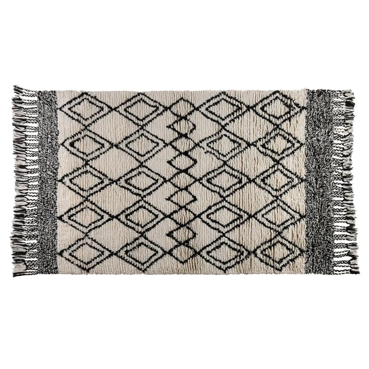 ZAGO Tapis berbère blanc et noir en laine 120 x 170 cm Lozi