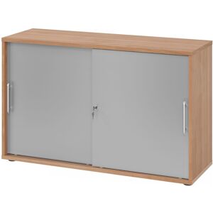 hjh OFFICE PRO BETA 1752S - Noyer/Argent Armoire à portes coulissantes poignée de bastingage plastique