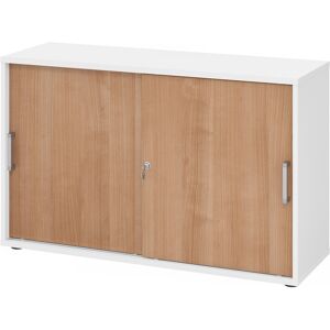 hjh OFFICE PRO BETA 1752S - Blanc/Noyer Armoire à portes coulissantes poignée chrome métal