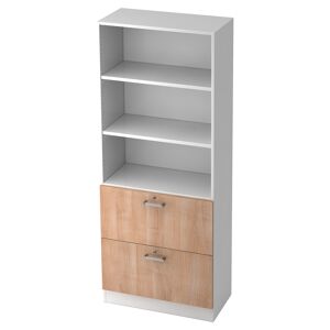 hjh OFFICE PRO SIGNA G 7300 CE - Blanc/Noyer Armoire avec dispositif pour dossiers suspendus (verrouillable) poignée chrome métal