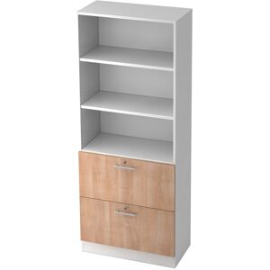 hjh OFFICE PRO SIGNA G 7300 RE - Blanc/Noyer Armoire avec dispositif pour dossiers suspendus (verrouillable) poignée de bastingage plastique