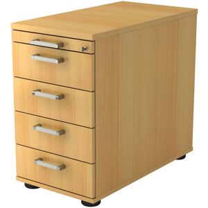 hjh OFFICE PRO SIGNA SC50 CE - Caisson bureau sur roulettes Hêtre avec 4 tiroirs poignée chrome métal