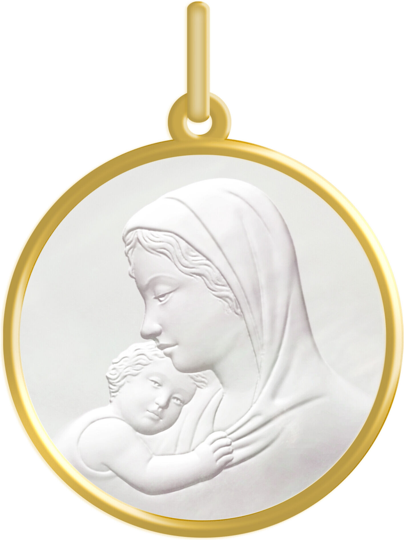 Maison de la Médaille Médaille Vierge à l’enfant - Or jaune 18ct & Nacre