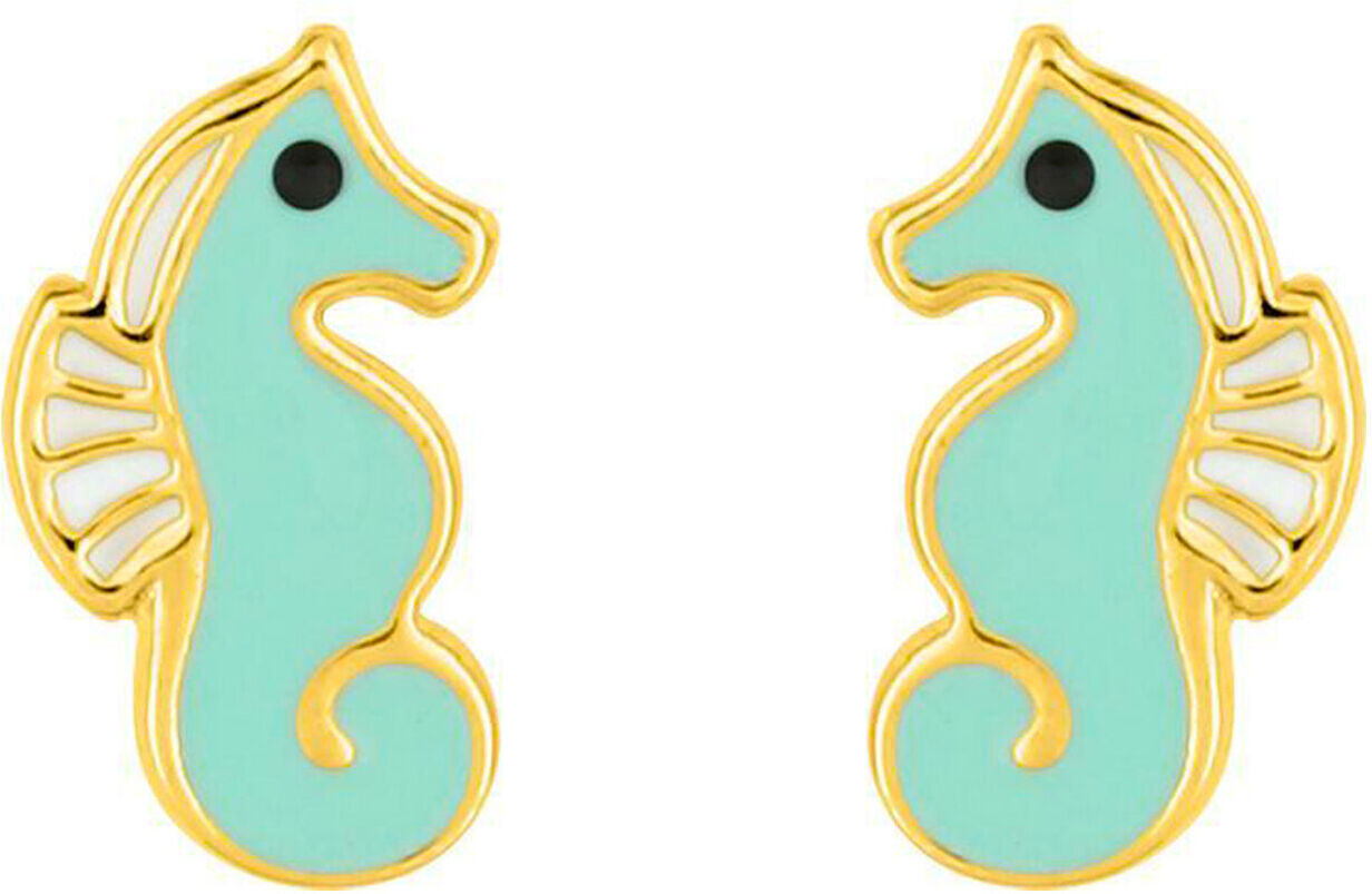 Mon Premier Bijou Boucles d?oreilles hippocampe verte - Vis - Or jaune 18ct